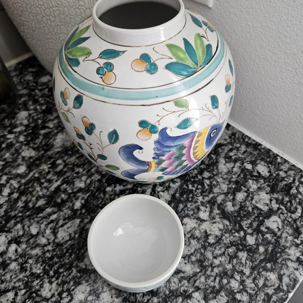 Porcelain Fish Chinese Asian Chinoiserie‎ Ginger Jars  stamped with makers mark